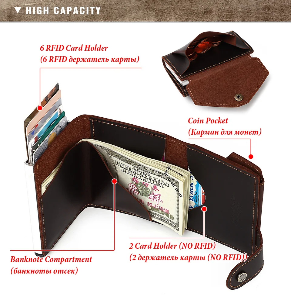 Compact genuine leather wallet for men with card holder and coin pocket