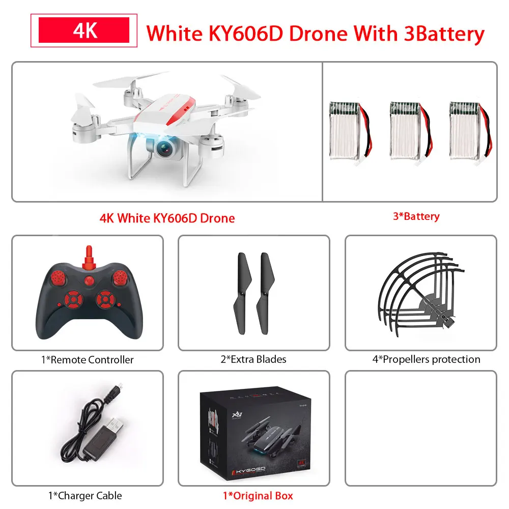 KY606D Дрон с FPV wifi 480P 1080P 4K HD Двойная камера или без камеры Квадрокоптер 20 минут время полета мини Дрон VS SG106 E58 Дрон - Цвет: White 4K  3B