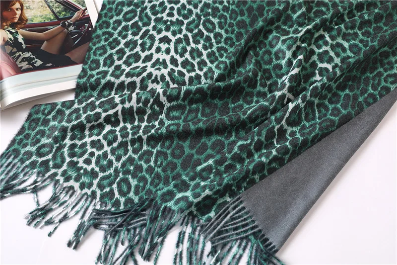 Fashion Cashmere Leopard Scarf For Women Tassel Shawl Double Faced Soft Pashmina Hijab Winter Warm Scarf Blanket Red Camel Green