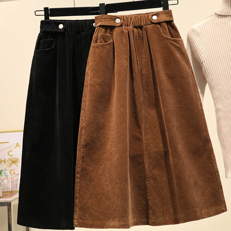 

Plus Size Vintage Harajuku Lucyever Women Corduroy Skirt Autumn Winter Loose A-line Female Long Skirt High Waist Lady Faldas 5XL