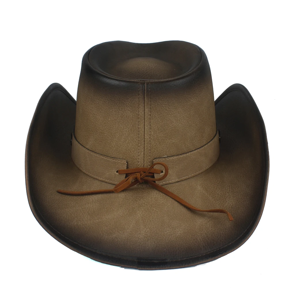 Men 100% Leather Western Cowboy Hat For 