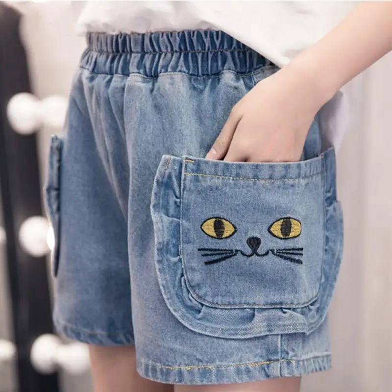 

S-5Xl Kawaii Embroidery Cat Jeans Woman Pocket Plus Size Wide Leg Jeans High Waist Denim Pants