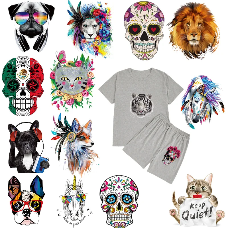 

Little Skull Iron-On Transfers Punk Heat Transfers PVC Patch For Clothes Summer Style Thermal Transfer Hot Vinyl Iron Stickers