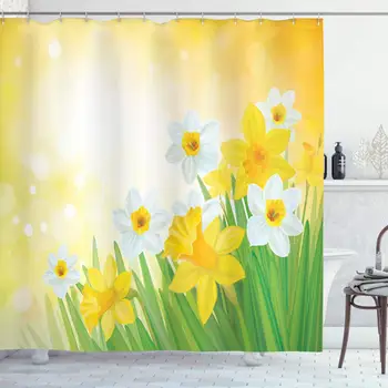 

Daffodil Shower Curtain, Daffodils Garden Narcissus Rebirth and New Beginnings Celebration Graphic, Cloth Fabric Bathroom Decor
