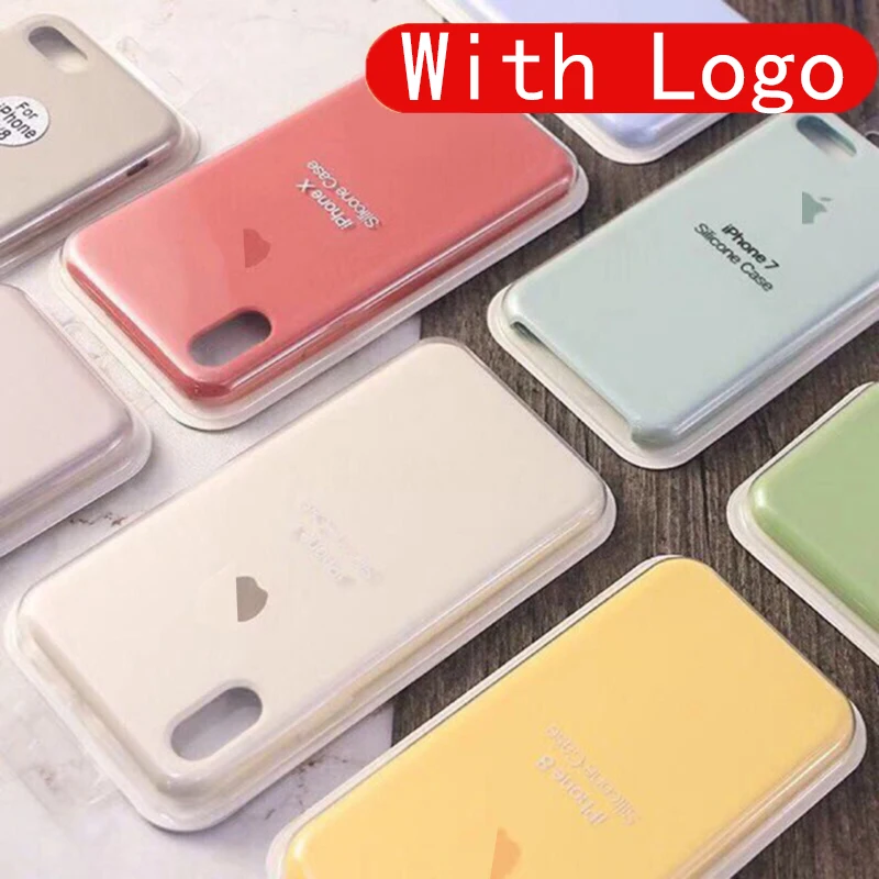 Case for Iphone 7 Original with Logo Liquid Silicone Cases for Apple X
Xs XR 11 Pro Max 6S 8 7 Plus 6 S 11pro Back Cover Shell