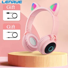 Lenrue a530 rosa led gato bonito jogos fone de ouvido para ps4, pc, com fio e sem fio sobre-fone de ouvido com isolamento de ruído microfone