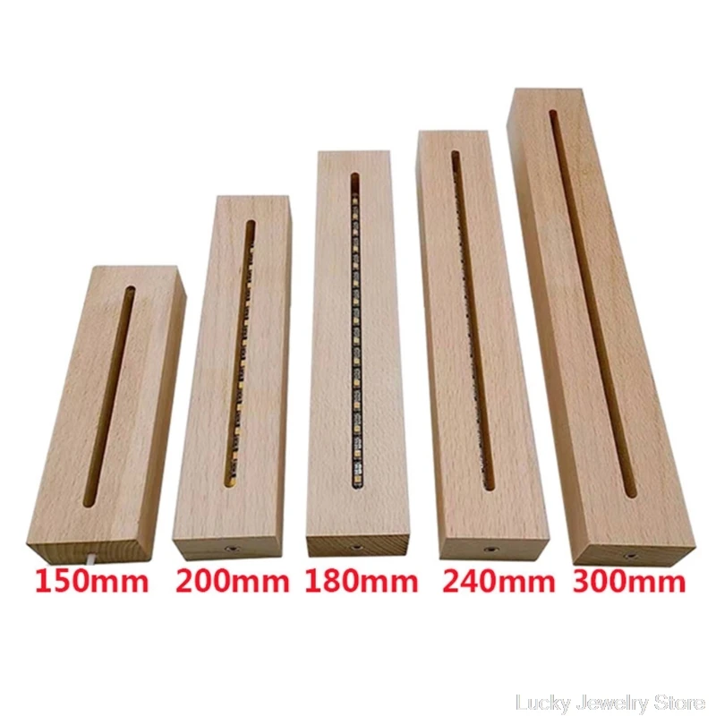 3D Crystals Glass Resin Art Rectangle LED Lights Display Base Crystal Wooden Lighted Base Stand M20 21