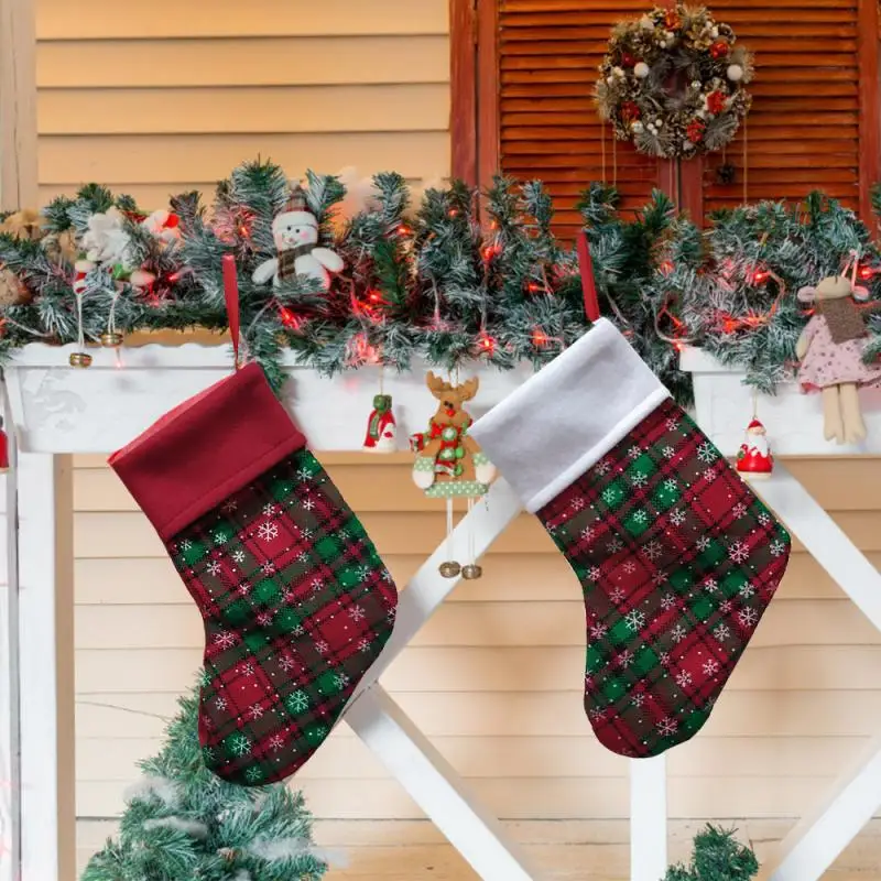 1PC Fashion Christmas Socks Kids Candy Bag Gift Snowflake Plaid Xmas Tree Ornament for Home Shopping Mall | Дом и сад