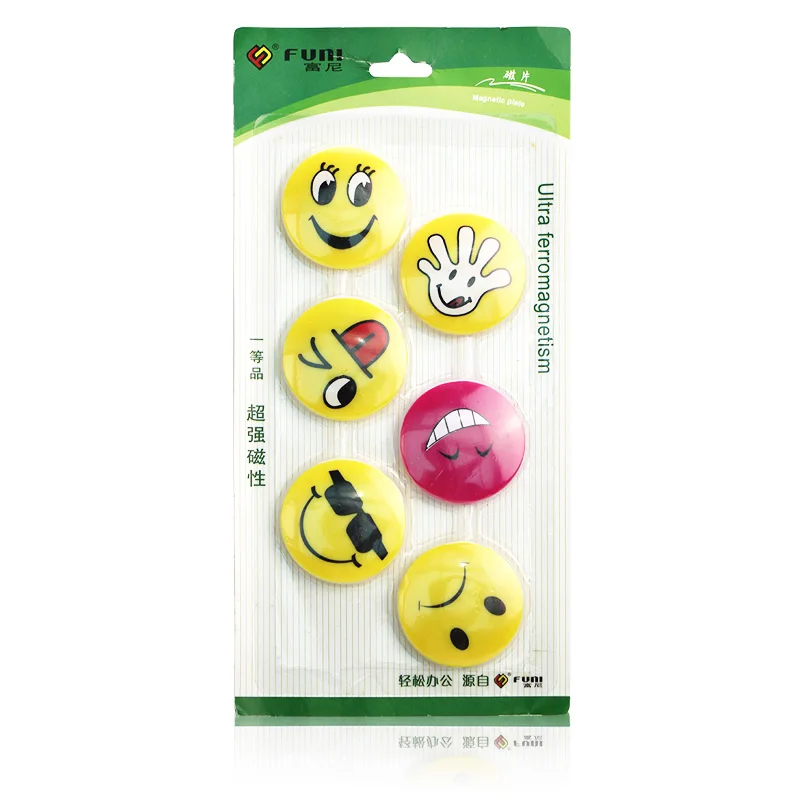 

Fridge Stickers Magnetic Buttons White Board Cartoon Face Colorful Creative Magnets 6pcs