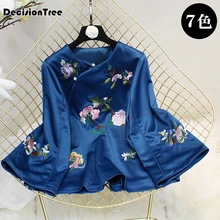 Традиционная китайская рубашка одежда для женщин вышивка Ципао Элегантная блузка Винтаж cheongsam Атласный топ Женская одежда