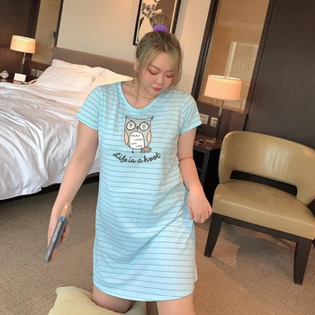 

Large Size Women'S Multicolor Home Round Neck Short Sleeve Nightdress Female 2020 Spring Plump Woman Simple Wild Slim Sleepwear