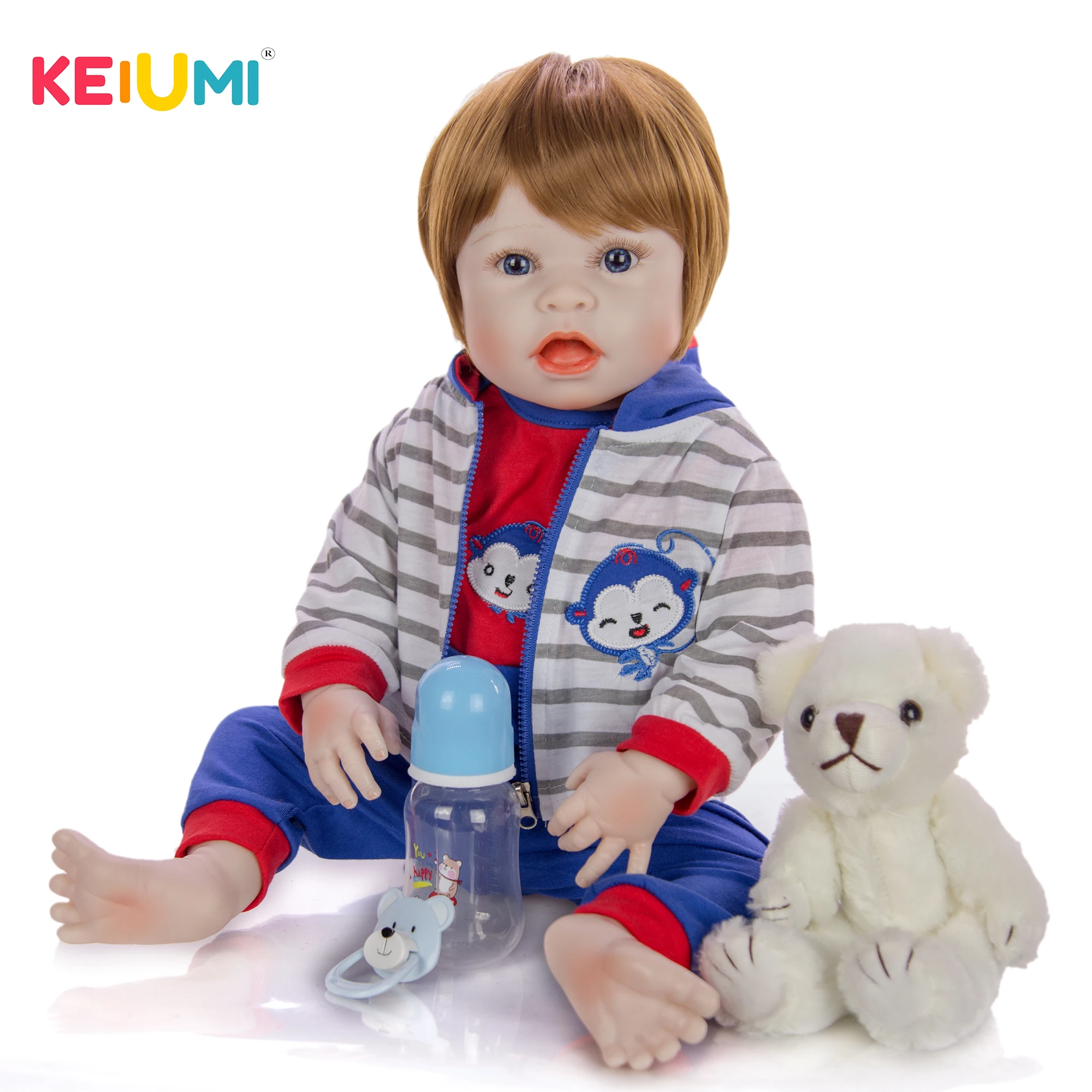 KEIUMI Симпатичные 57 см забавное лицо Reborn Baby Menino полностью силиконовые виниловые