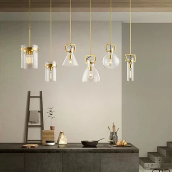 

Modern All Copper LED Glass Pendant Lights Lighting Nordic Designer Cafe Living Room Lamp Loft Bedroom Decoration Light Fixtures