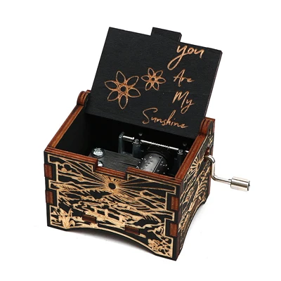 Новая резная деревянная музыкальная шкатулка ручной работы, вы мой Солнечный музыкальный ящик, подарок на день рождения, подарок на год - Цвет: 11-Black