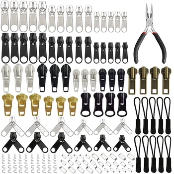

Zipper Repair Bag Zipper Replacement with Zipper Mounting Clamp Tool and Zipper Extension Pull Head for Jacket Wallet