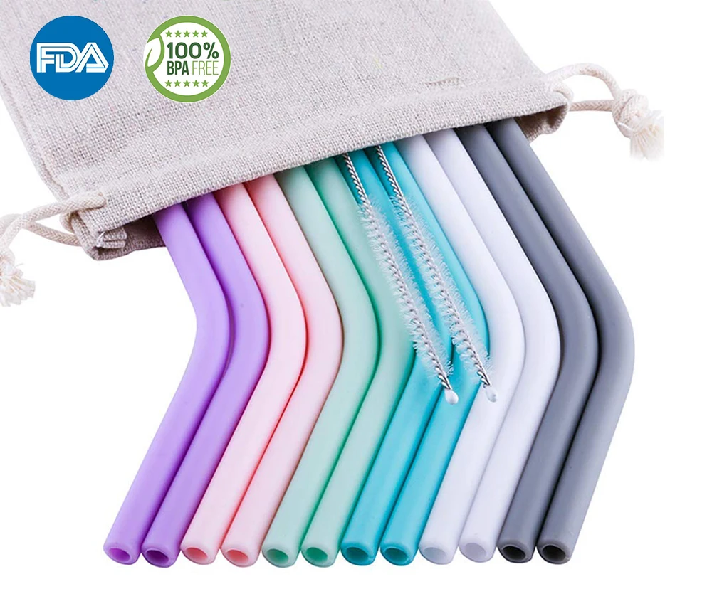 Reusable Silicone Straws Food Grade Silicone Flexible Bent Straight