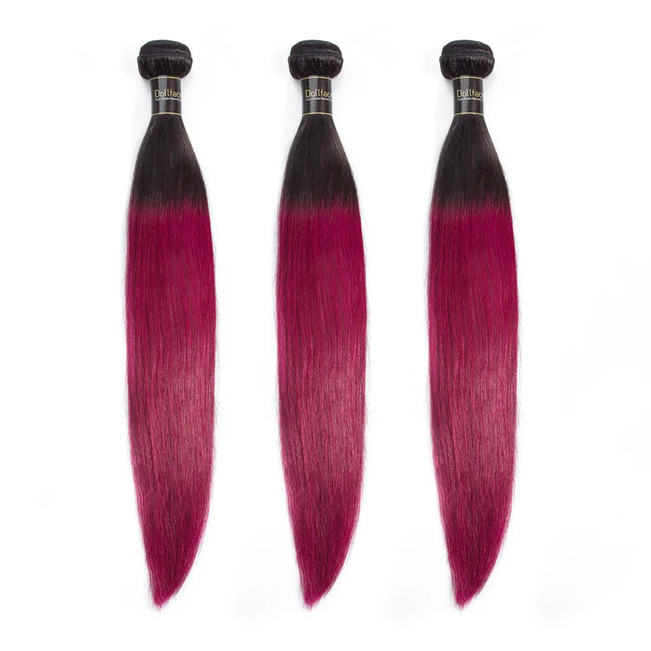 Ombre burgundy straight bundles with frontal T1B 99J colored human brazilian hair weave bundles hair extension 30 inch long remy
