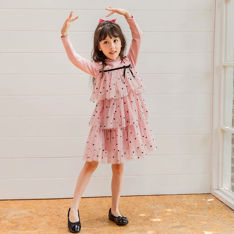 

Girls' Dress 2020 New Spring Dress Middle Large Children's Long Sleeve Children's Dress Lace Cake Princess Dresses