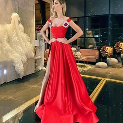 High Slit Off-The-Shoulder Corset Evening Dresses for Ladies Party 2022 with High Satin Red Dress Fashion Robe De Soirée Femme