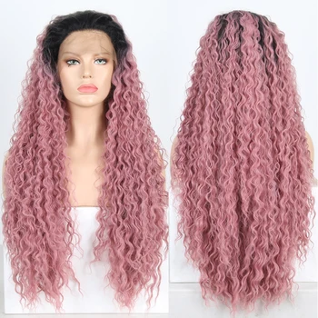 

Charisma Heat Resistant Curly Lace Wigs For Black Women Long Fiber Hair Synthetic Lace Front Wig Ombre Pink Cosplay Lace Wig