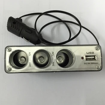 

High Quality 12V/24V DC Outlet 3-Socket Cigarette Lighter Splitter Car Power Adapter Car Charger With USB Charging Ports