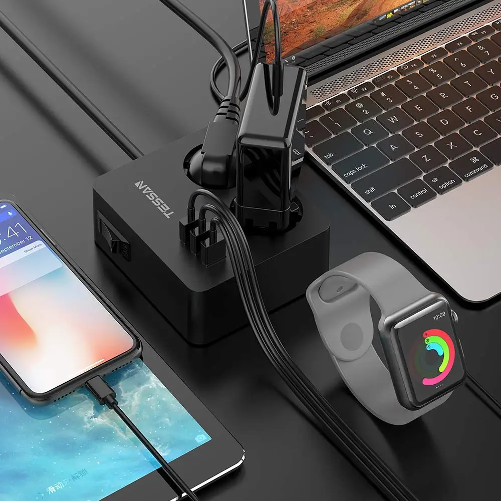 ЕС мульти Мощность пропилен каучука прокладки с 2 розетки 3 Порты USB и 1 5 м/5ft