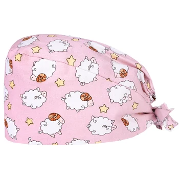

Sheep Pink Nurse Surgical Caps Medical Scrub Hat for Women 100% Cotton with Sweatband Chef Skull Caps Hospital Tieback Hats