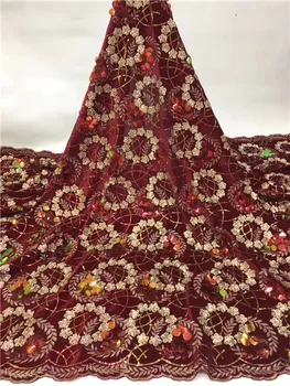

African Lace Fabric 2019 Embroidered Nigerian sequins Laces Fabric High Quality French Tulle Lace Fabric For Women