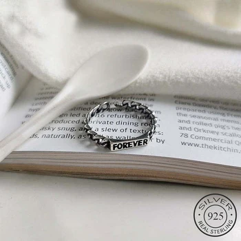 

Real 925 Sterling Silver Vintage Chain Forever Adjustable Ring For Fashion Women Party Cute Fine Jewelry Accessories Gift