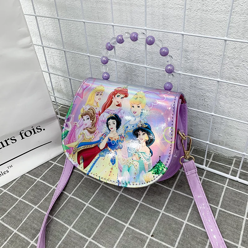 Disney Sofia frozen princess laser cartoon beaded bag girl messenger bag little girl shoulder bag handbag baby mini cute purses