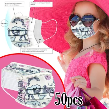 

50Pcs Kids Disposable Face Mask Breathable Print Non-Woven 3 Layer Face Masks For Germ Protection Child Mascarillas Flag Bandana