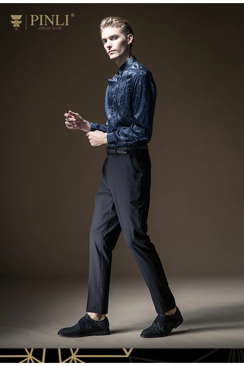 Camisa Social Лидер продаж Masculina Camiseta Pinli осень Новая Мужская квадратная жаккардовая тонкая рубашка с длинными рукавами B193413233