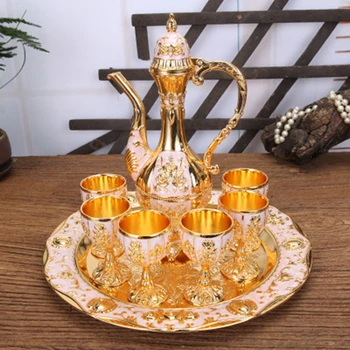 

Set Wine Pot Cup Plate Tray Tea Coffee Beverage Home Wedding Gift Party