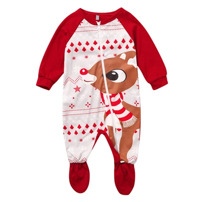 Xmas Newborns Footies Infant Boys Girls Cartoon Deer Print Winter Long Sleeve Zipper Jumpsuit Christmas Baby Clothes 0-24M A20 - Цвет: Красный