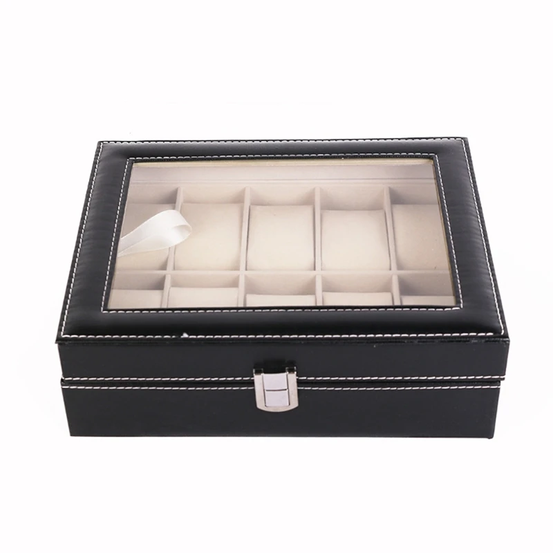 Watch Storage Box Leather Storage Box 10 Grids Watch Box PU Leather Watches Display Case Jewelry Holder Storage with Lock