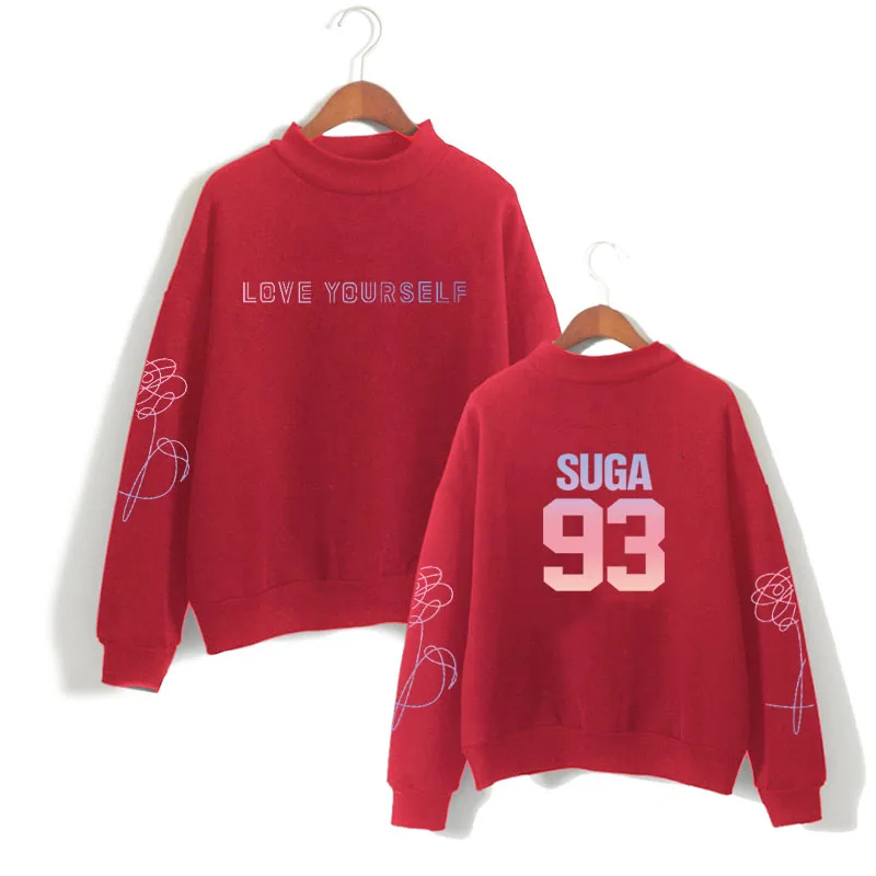 Love Yourself kpop suga93 толстовки Верхняя одежда хип-хоп jungkook водолазка новая DNA K-pop одежда harajuku kpop bangtan - Цвет: suga93 red