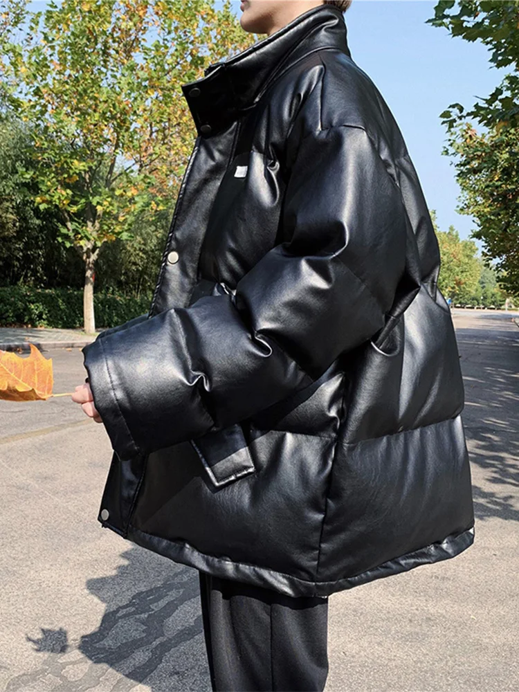 Japanese Style down Jacket Men's Large Size Loose Extremely Cold Clothing Fashion Brand Winter PU Leather Jacket Handsome