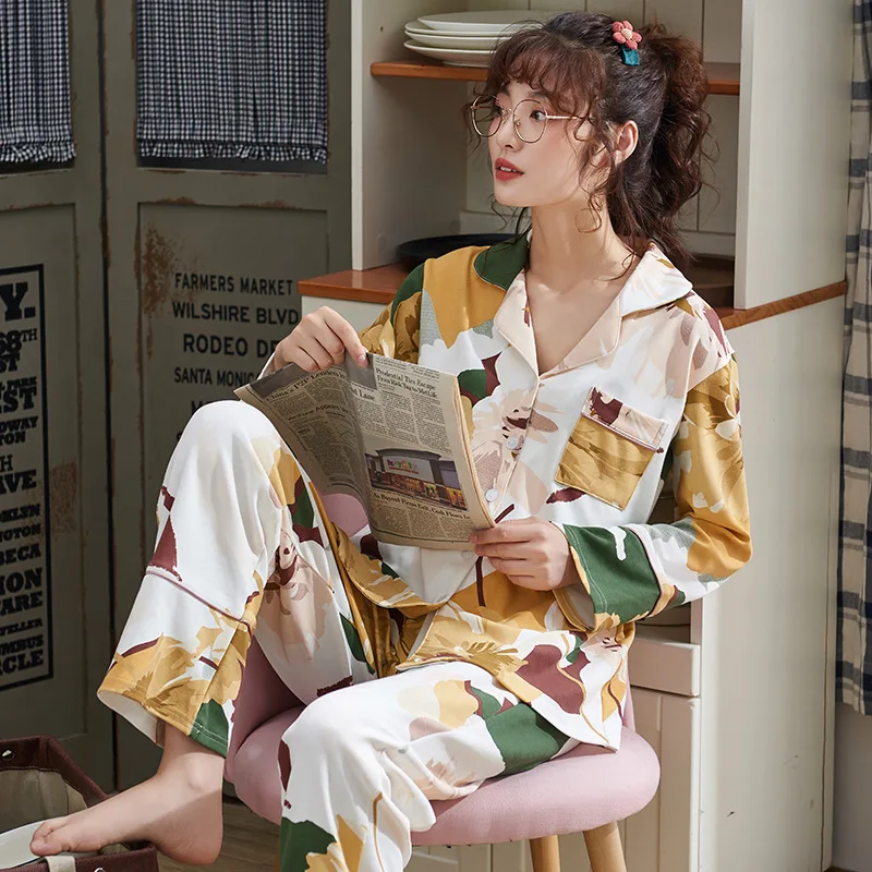 

620 # Flower Color Cardigan Jyr Long Sleeve Sweet Pajamas Homewear Set Series