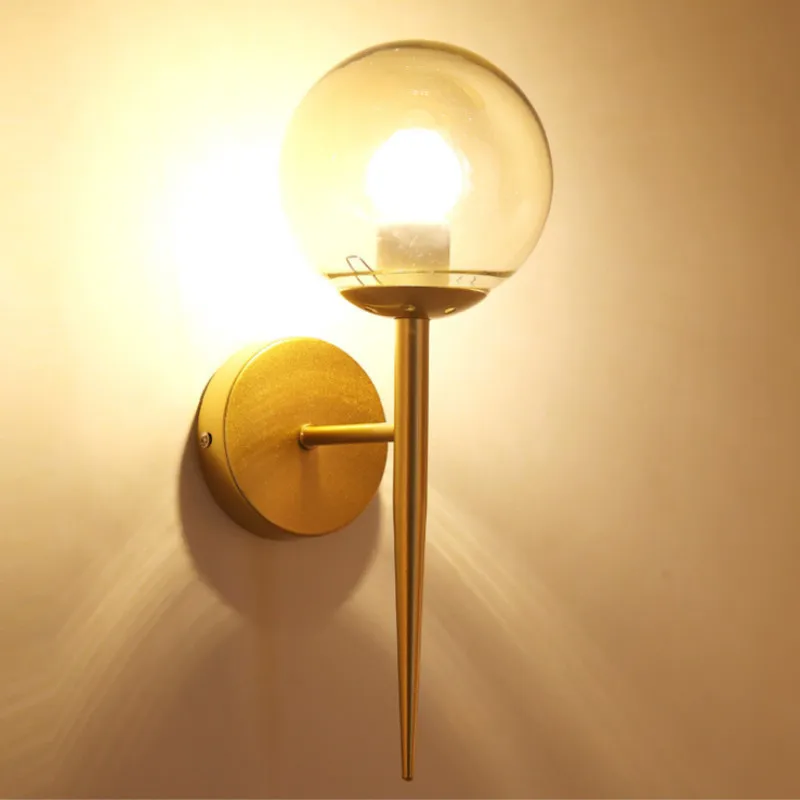 Современный светодиодный настенный светильник, бра, черный/золотой стеклянный шар, комнатная настенная лампа для дома, гостиной, украшения E27, прикроватная лампа, настенная
