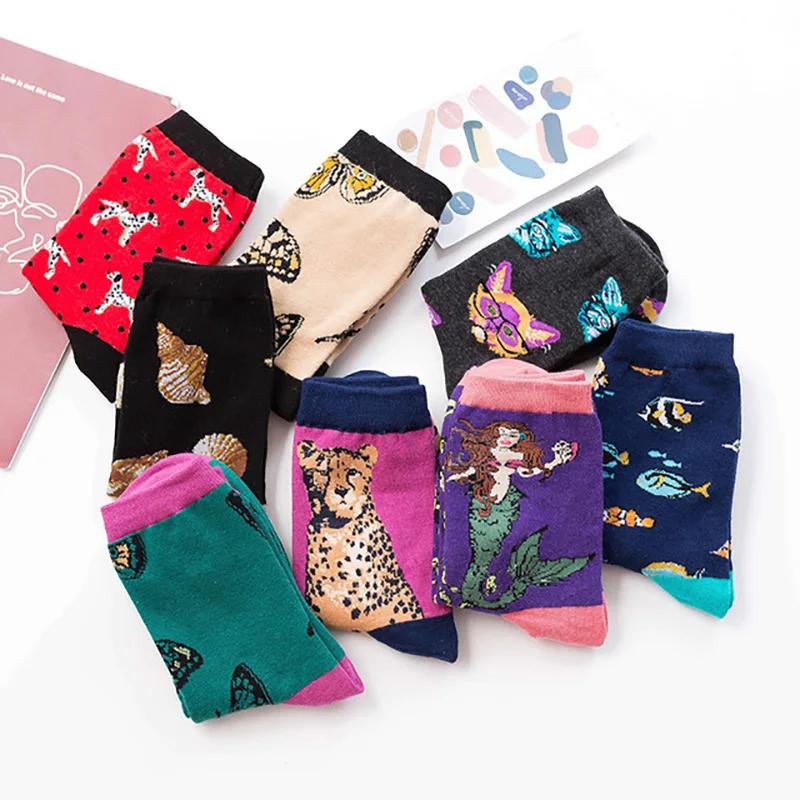 Jerrinut/женские хлопковые Веселые носки с принтом, милые носки с рисунками животных, модные носки с покемонами, 1 пара