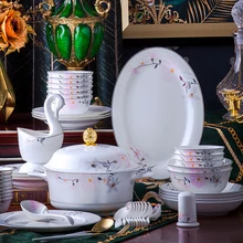 

58 Heads Jingdezhen Ceramic Dinner Tableware chinese dishes Rice Bowl Soup Bowl Salad Noodles Bowl Plate Dinnerware Sets