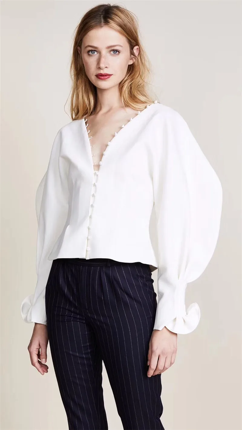 

Palace three-dimensional lotus leaf sleeve V collar blouse women sweatshirt casual hoodie white female