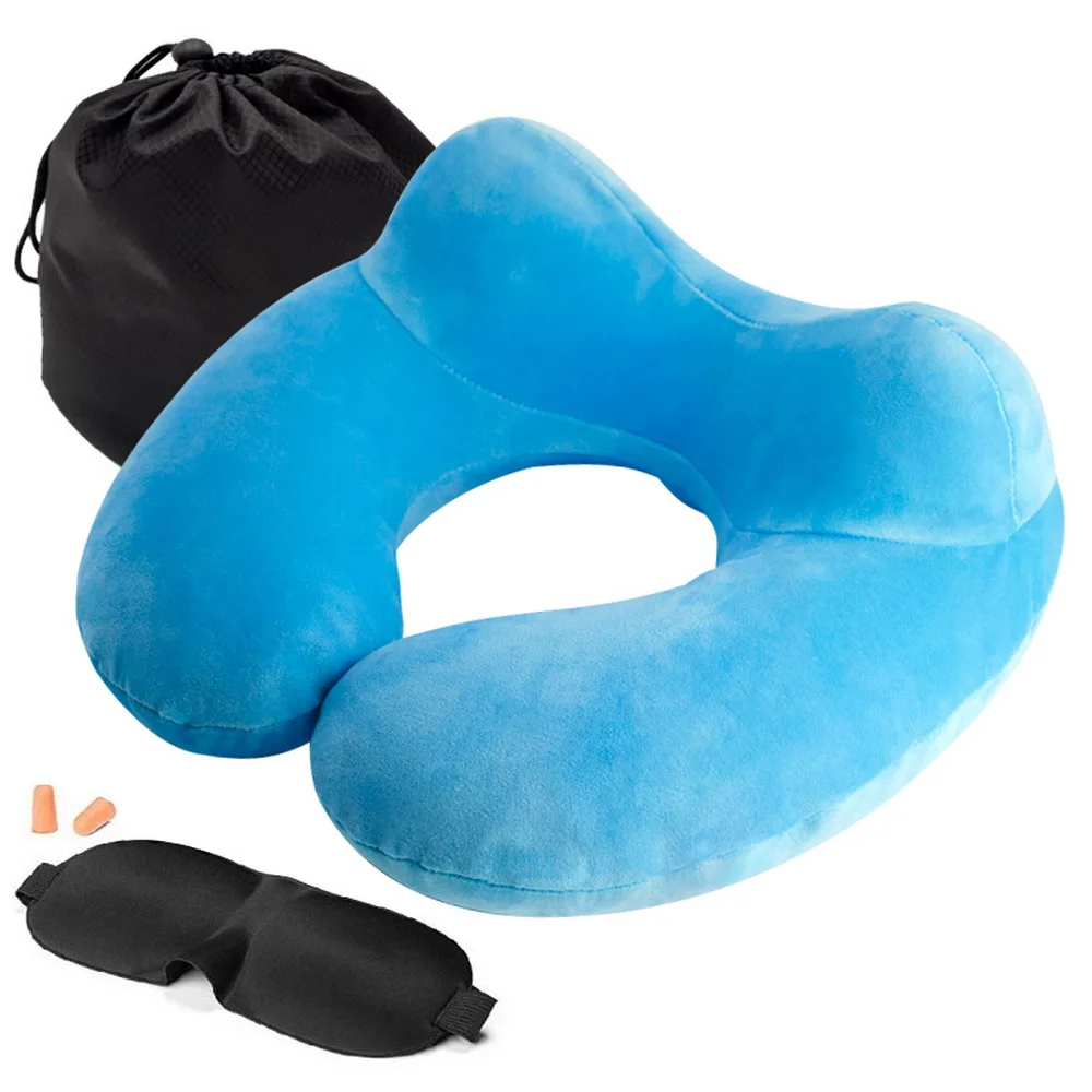1 шт. u-образная подушка для путешествий, надувная подушка для шеи для сна, мягкие удобные подушки для офиса, путешествий, на открытом воздухе - Цвет: PVC sky blue