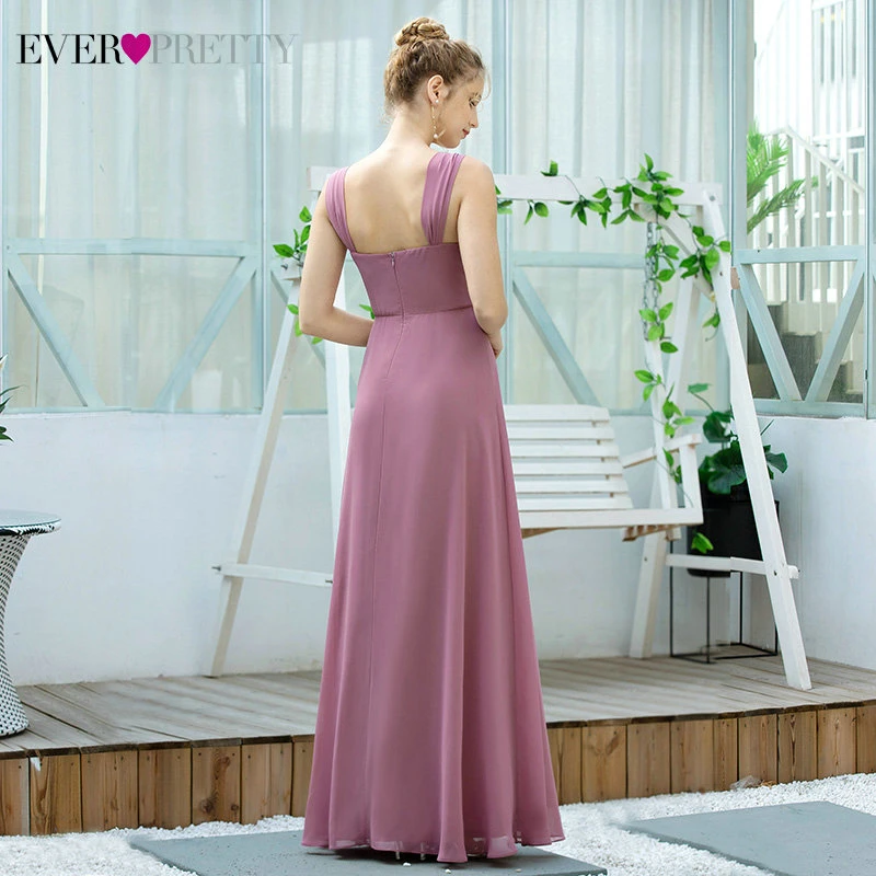 Dusty Pink Prom Dresses Ever Pretty Women Long A-line Chiffon Vestidos Elegant Sweetheart Evening Dresses Robe