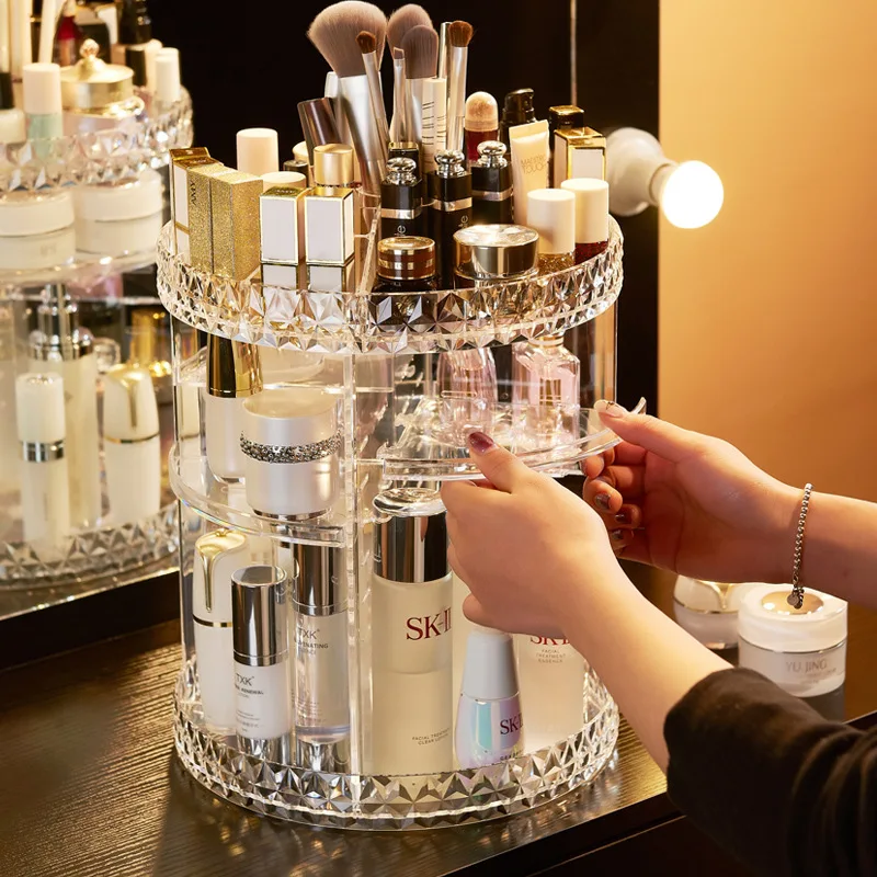 360 Rotating Acrylic Cosmetic Makeup Organizer DIY Detachable Maquillage Adjustable Storage Holder Rack | Дом и сад