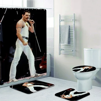 

Cool Freddie Mercury Queen Band Home Decor Gifts Freddie Mercury Shower Curtain Set for Bathroom Waterproof Bath Curtains Mats