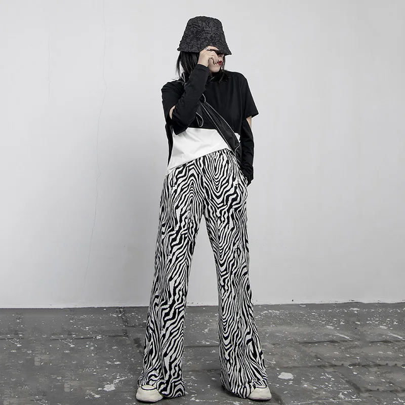 [EAM] High Elastic Waist Zebra Pattern Long Wide Leg Trousers New Loose Fit Pants Women Fashion Tide Spring Autumn 2020 1Z932