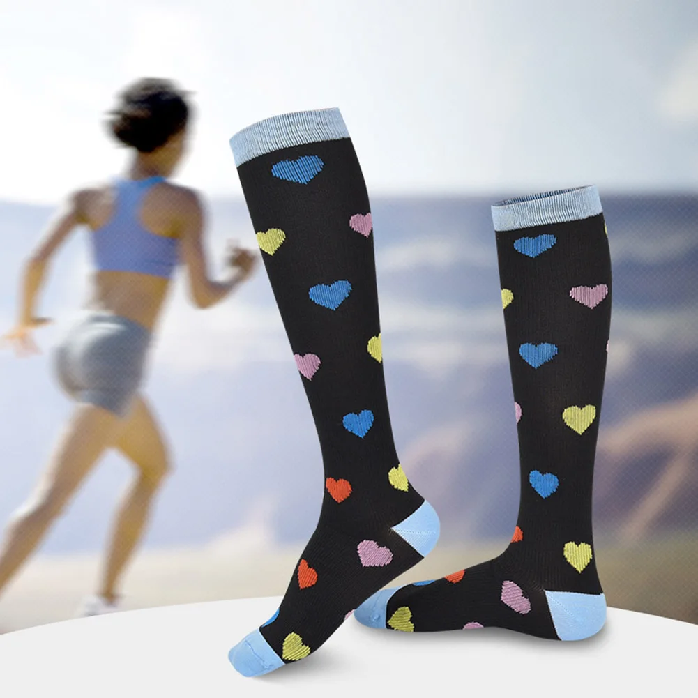 Высокие носки до бедра спортивные женские чулки с сердечками эластичные Компрессионные гольфы Medias de Mujer чулки женски