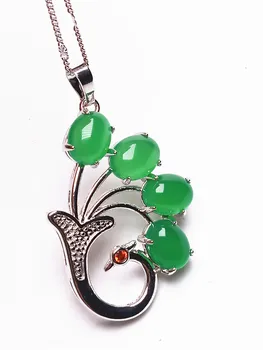 

Koraba Natural Green Jade Boutique Phoenix Peacock Pendant 12inch 925 Sterling Silver Necklace for Women