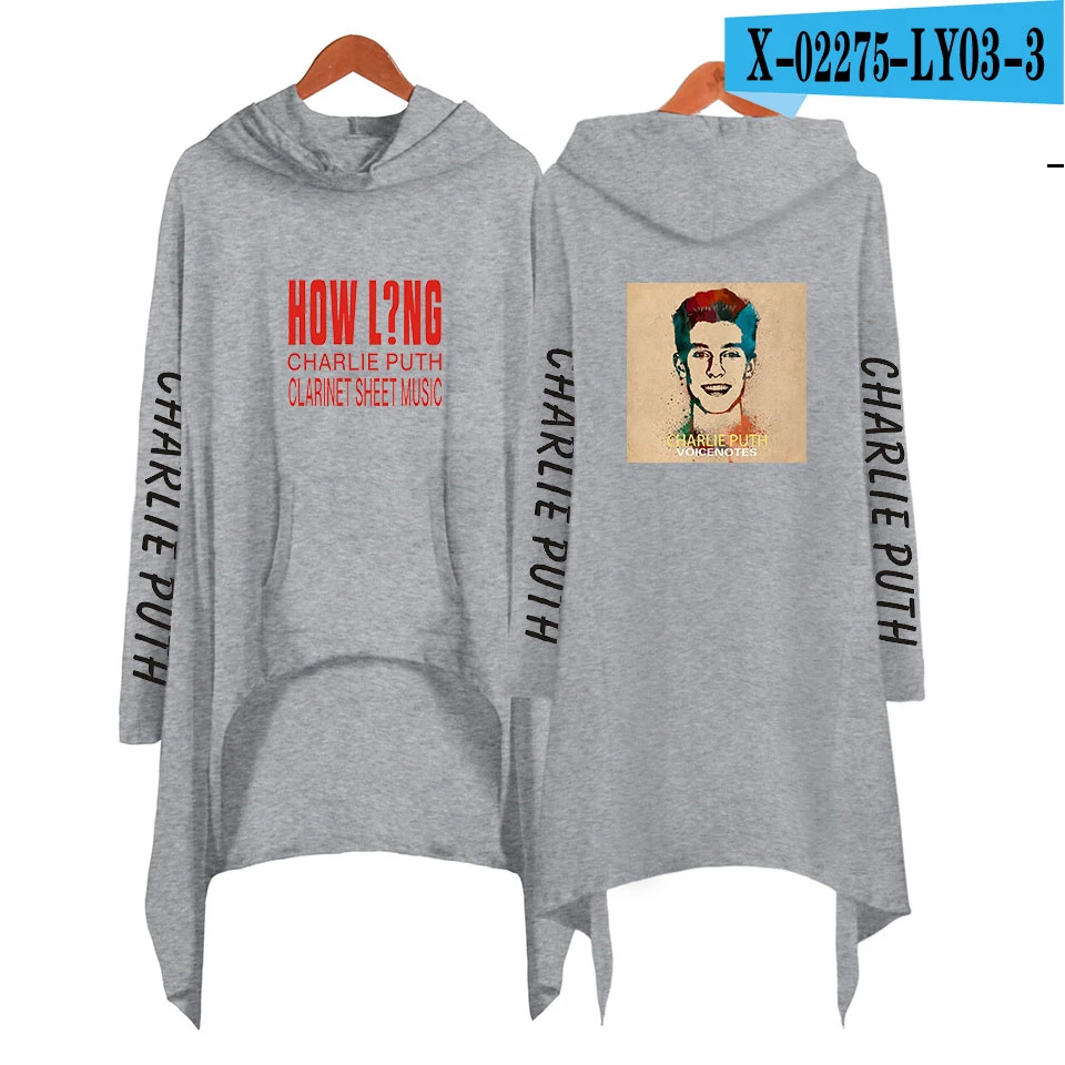 Charles Otto Puth Jr. Толстовки Харадзюку с буквами женские толстовки с капюшоном Charlie Puth осенние креативные длинные женские пуловеры - Цвет: gray